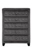Modern Style Crystal Tufted Upholstery 5-Drawer Chest finished with Velvet Fabric made with Wood in Gray