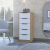 Kaia 5 Drawer Dresser; Vertical Dresser -White / Pine
