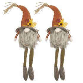 2pcs 5.5x3.5x20.5" Fabric Sitting Oranged Gnome With Maple Leaf On Hat, for Holiday Harvest Festival Fall Festival & Thanksgiving Table Decorations