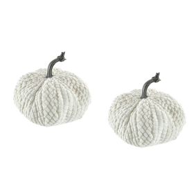 Set of 2, 8.7x8.5x6.7"H Chenille Weighted Pumpkin White, Pumpkin Ornament Decor for Holiday Harvest Festival Fall Festival & Thanksgiving
