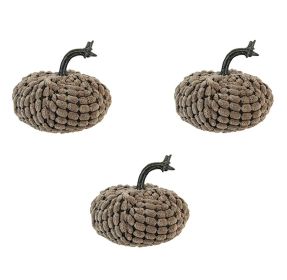Set of 3, 4.8x4.8x4.8"H Chenille Weighted Pumpkin-Dark Brown, Pumpkin Ornament Decor for Holiday Harvest Festival Fall Festival & Thanksgiving