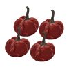 4.3x4.3x6"H Velvet Weighted Pumpkin W/Resin Stem Rusty Orange, Set of 4