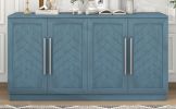 TREXM Sideboard with 4 Doors Large Storage Space Buffet Cabinet with Adjustable Shelves and Silver Handles for Kitchen, Dining Room