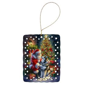 Alaskan Malamute and Santa Claus Porcelain Ornament Christmas Tree Hanging Decorations for Home Christmas Holiday, Rectangle, Gift, Multicolor