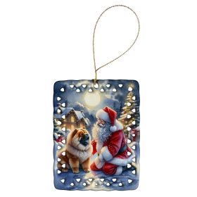 Chow Chow and Santa Claus Porcelain Ornament Christmas Tree Hanging Decorations for Home Christmas Holiday, Rectangle, Gift, Multicolor