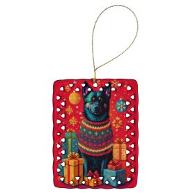 Schipperke Holiday Christmas Porcelain Ornament Christmas Tree Hanging Decorations for Home Christmas Holiday, Rectangle, Gift, Multicolor