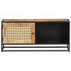 TV Stand 35.4"x11.8"x15.7" Rough Mango Wood and Natural Cane
