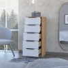 Kaia 5 Drawer Dresser; Vertical Dresser -White / Pine