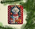 Maltese Holiday Christmas Porcelain Ornament Christmas Tree Hanging Decorations for Home Christmas Holiday, Rectangle, Gift, Multicolor