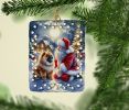 Chow Chow and Santa Claus Porcelain Ornament Christmas Tree Hanging Decorations for Home Christmas Holiday, Rectangle, Gift, Multicolor