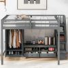 Full Size Loft Bed Frame with Wardrobe,Low Storage Table and Storage Staircase,Gray