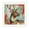 Trendy Decor 4U 2-Piece Vignette Old World Reindeer & Bell White Framed Wall Art for Living Room, Holiday Wall Art Print for Home Decor