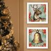 Trendy Decor 4U 2-Piece Vignette Old World Reindeer & Bell White Framed Wall Art for Living Room, Holiday Wall Art Print for Home Decor