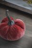 4.3x4.3x6"H Velvet Weighted Pumpkin W/Resin Stem Rusty Orange, Set of 4