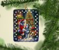Alaskan Malamute and Santa Claus Porcelain Ornament Christmas Tree Hanging Decorations for Home Christmas Holiday, Rectangle, Gift, Multicolor