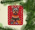 Yorkshire Terrier Holiday Christmas Porcelain Ornament Christmas Tree Hanging Decorations for Home Christmas Holiday, Rectangle, Gift, Multicolor