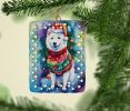 American Eskimo Christmas Porcelain Ornament Christmas Tree Hanging Decorations for Home Christmas Holiday, Rectangle, Gift, Multicolor