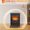 HOMCOM 21" Electric Fireplace Heater, Freestanding Fire Place Stove with Realistic LED Flames and Logs, and Overheating Protection, 750W/1500W, Black