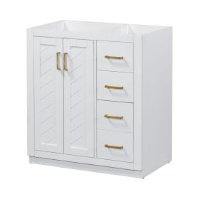 30'' Bathroom Vanity without Sink,Solid Wood Frame Bathroom Storage Cabinet Only, Freestanding Vanity Set with 3 Drawers& Soft Closing Doors (Color: White, Material: Solid Wood+MDF)