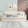 Twin Size Upholstery DayBed with Trundle and USB Charging Design; Trundle can be flat or erected
