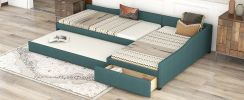 Upholstered Double Twin Size Daybed with Trundle and Drawer