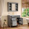 36'' Bathroom Vanity with Medicine Cabinet, Royal Blue Mirror Cabinet, Modern Bathroom Storage Cabinet with 2 Soft Closing Doors and 4 Drawers